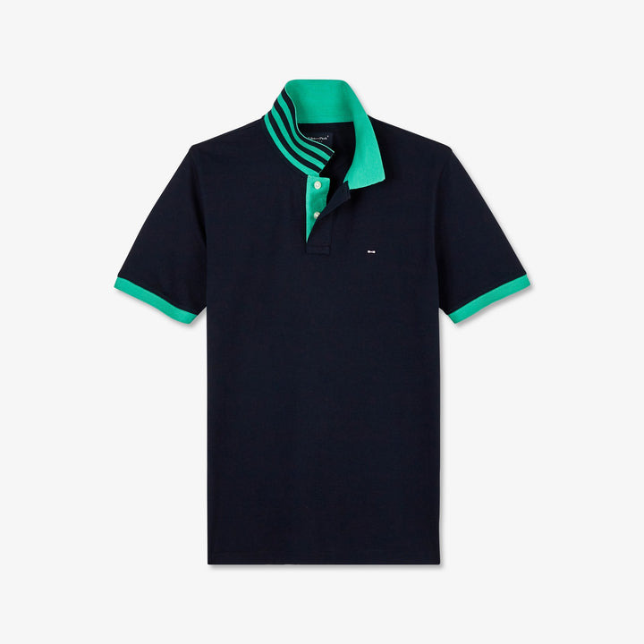 Polo bleu foncé à détails vert en coton Pima