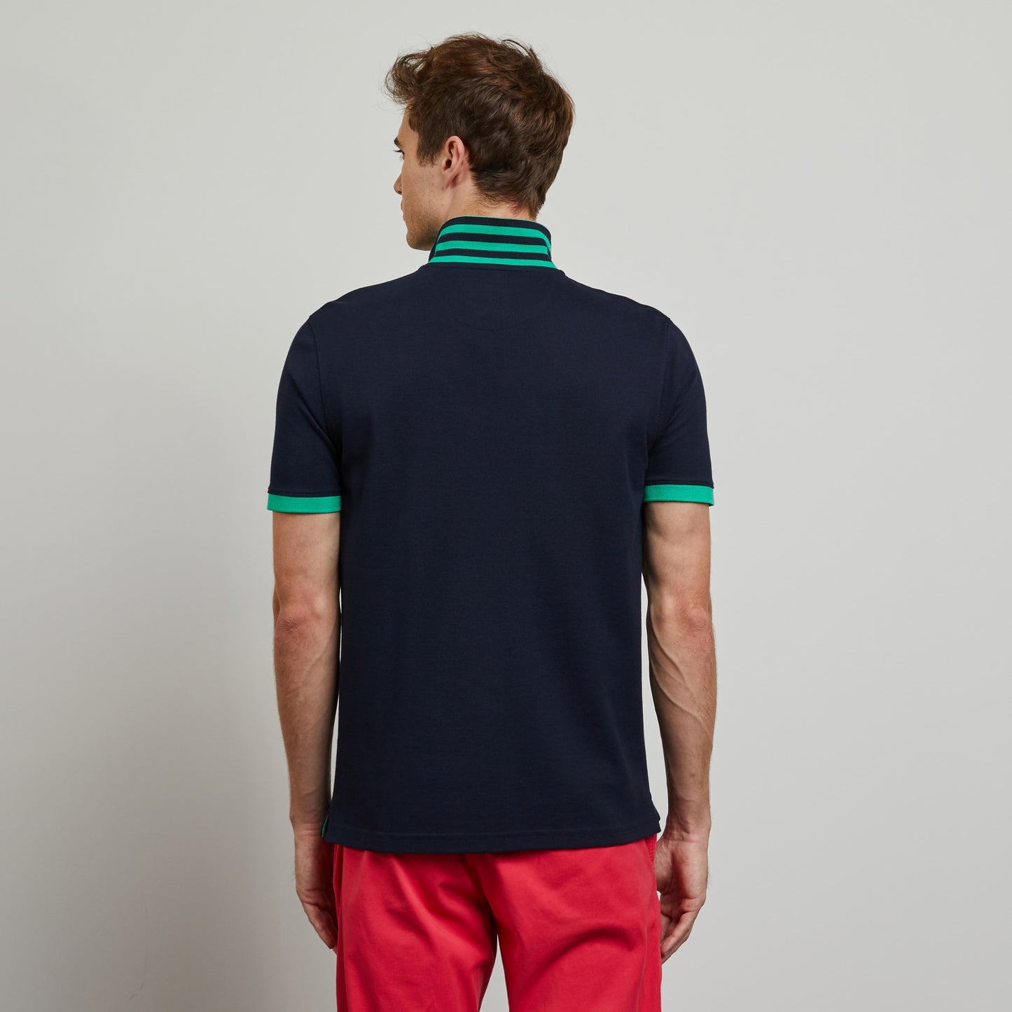 Polo bleu foncé à détails vert en coton Pima