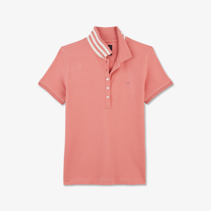 Polo rose saumon en coton Pima piqué à col rayé