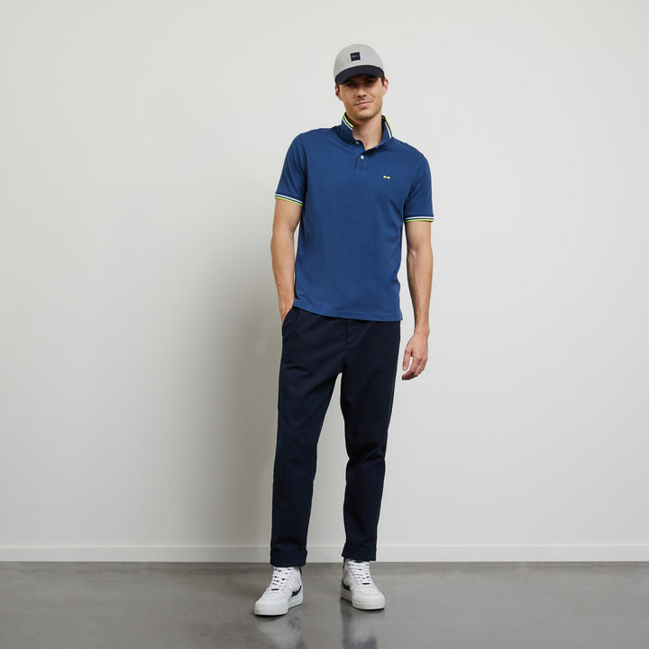 Polo uni en coton bleu
