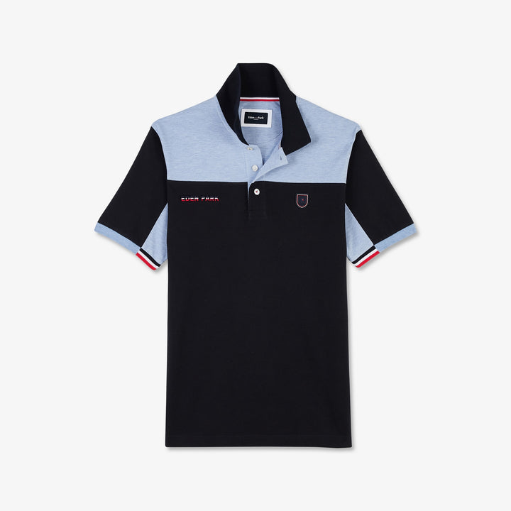 Polo color-block bleu en coton piqué