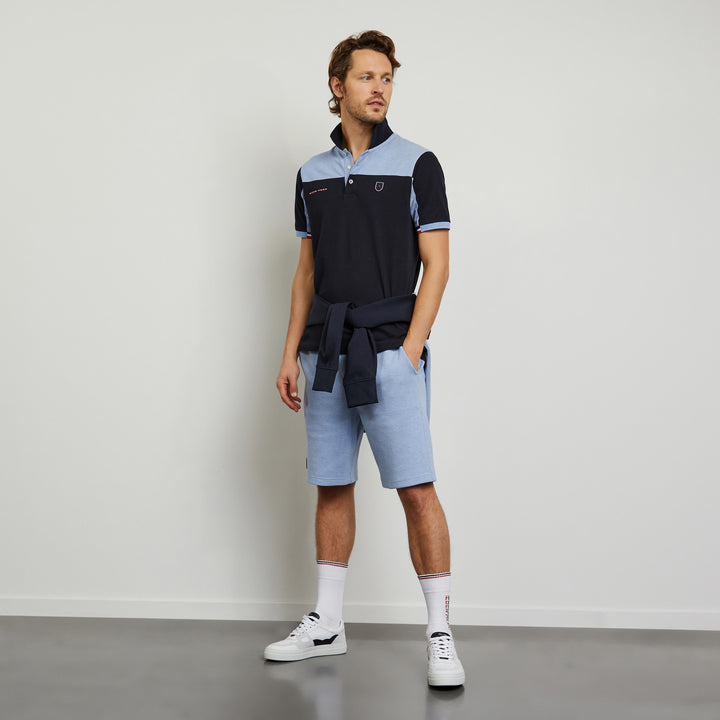 Polo color-block bleu en coton piqué
