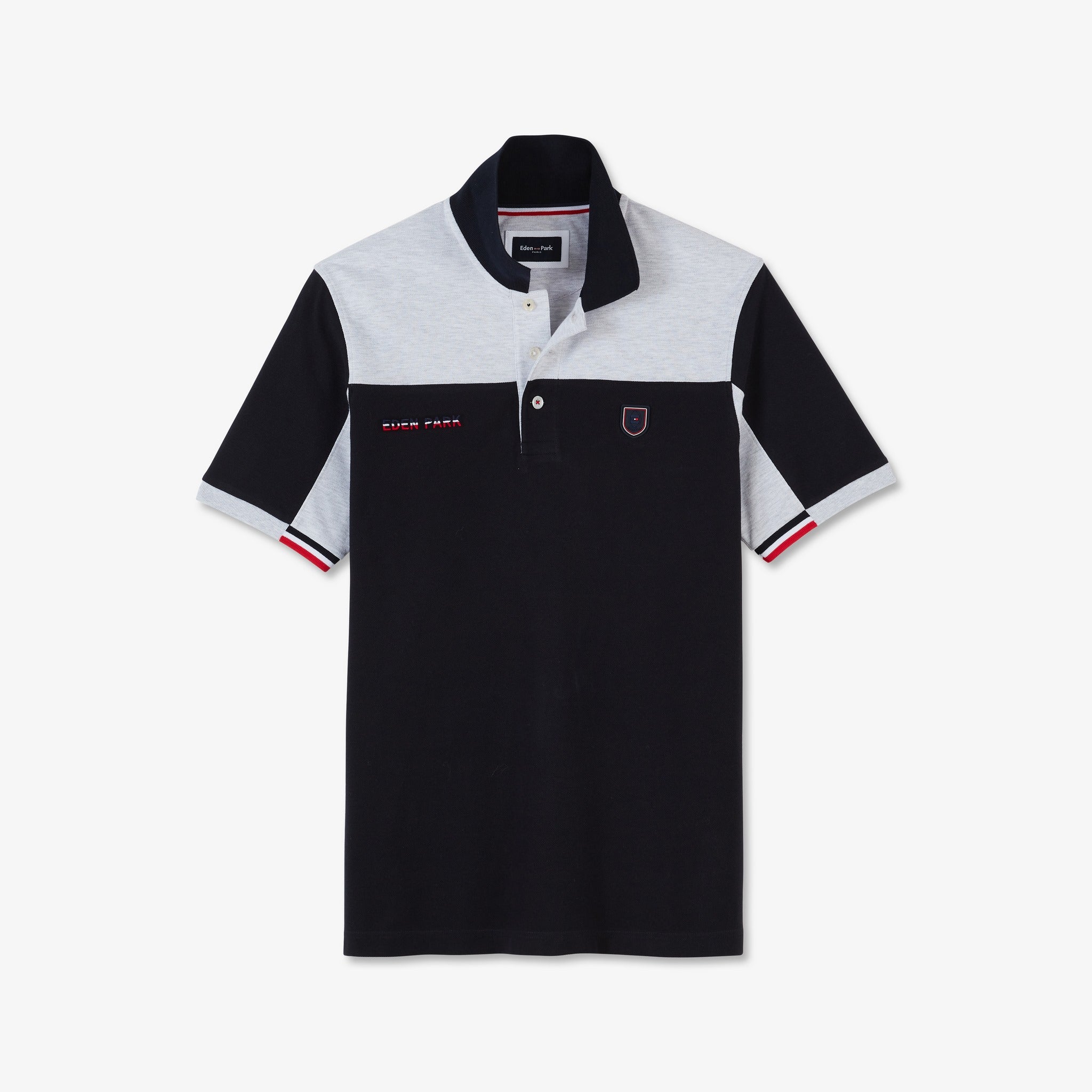 Polo color-block gris en coton piqué