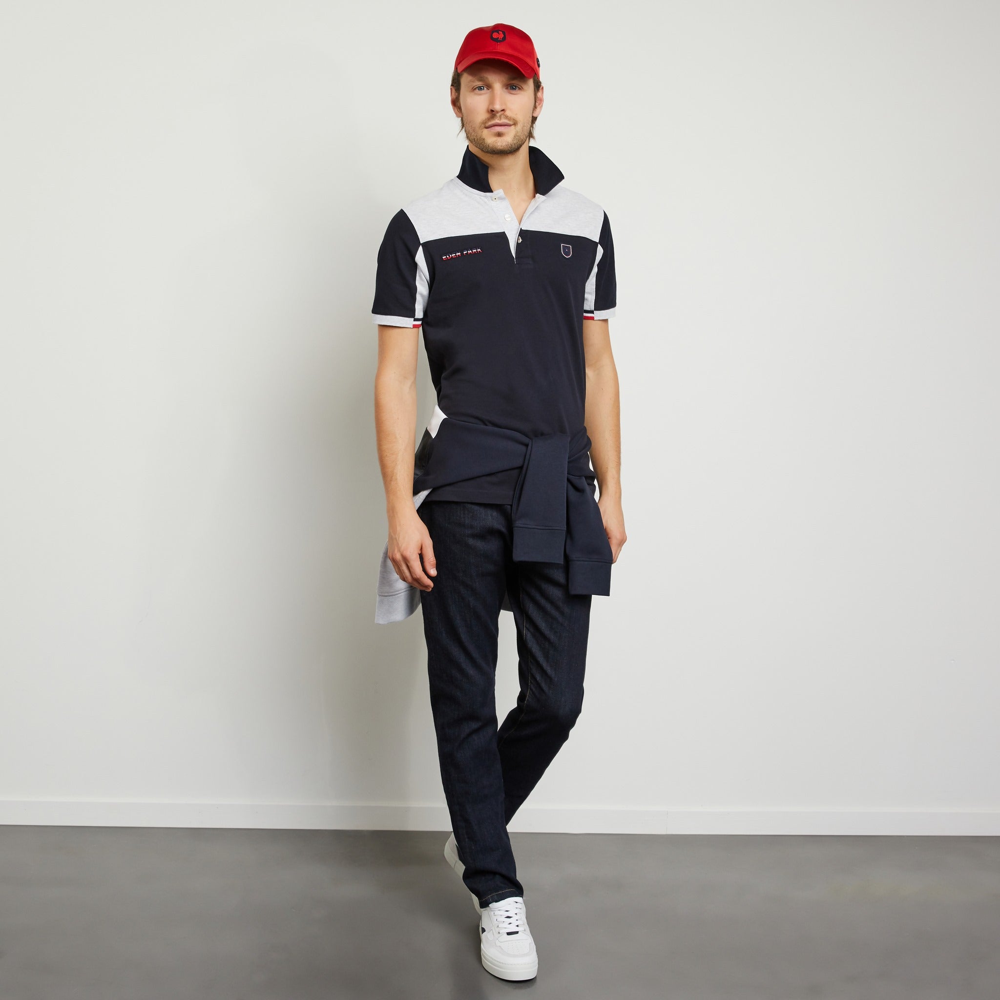 Polo color-block gris en coton piqué