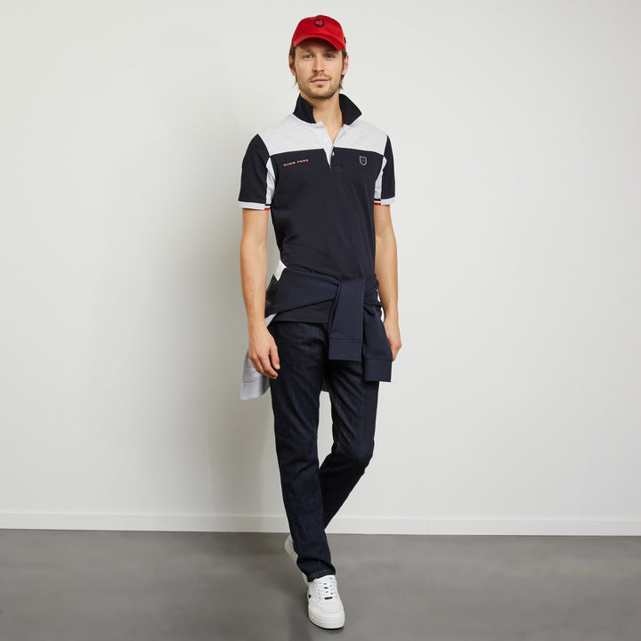 Polo color-block gris en coton piqué