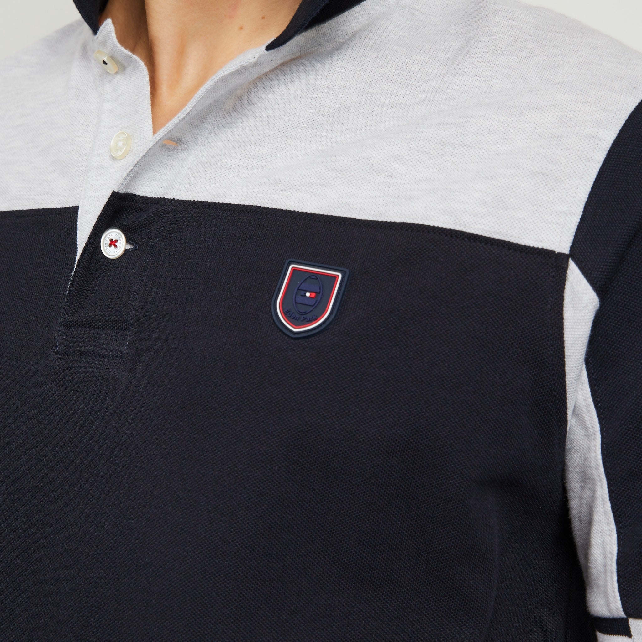 Polo color-block gris en coton piqué