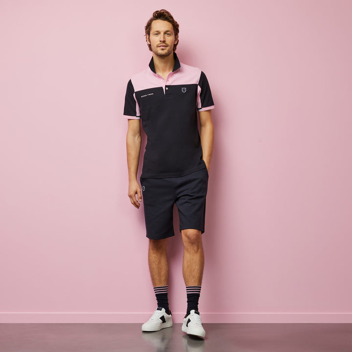 Polo color-block rose en coton piqué