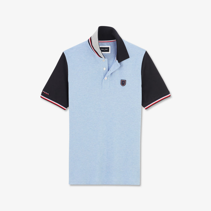 Polo color-block bleu à logo écusson