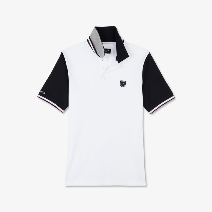 Polo color-block blanc à logo écusson