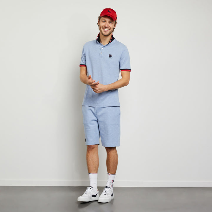 Polo bleu en coton piqué