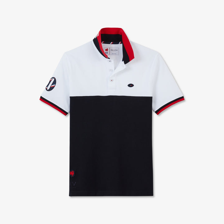 Polo blanc color-block à broderie n°10