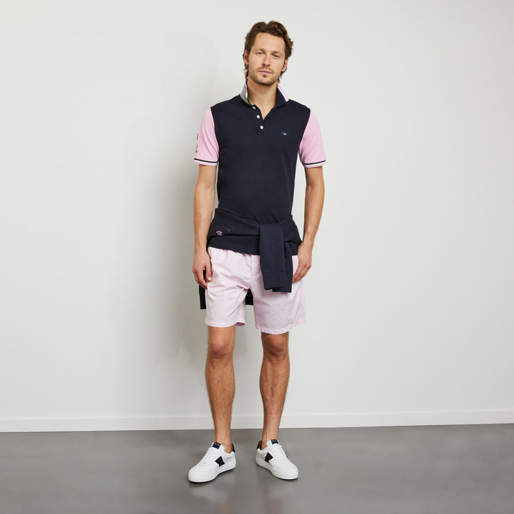 Polo color-block bleu marine en coton piqué