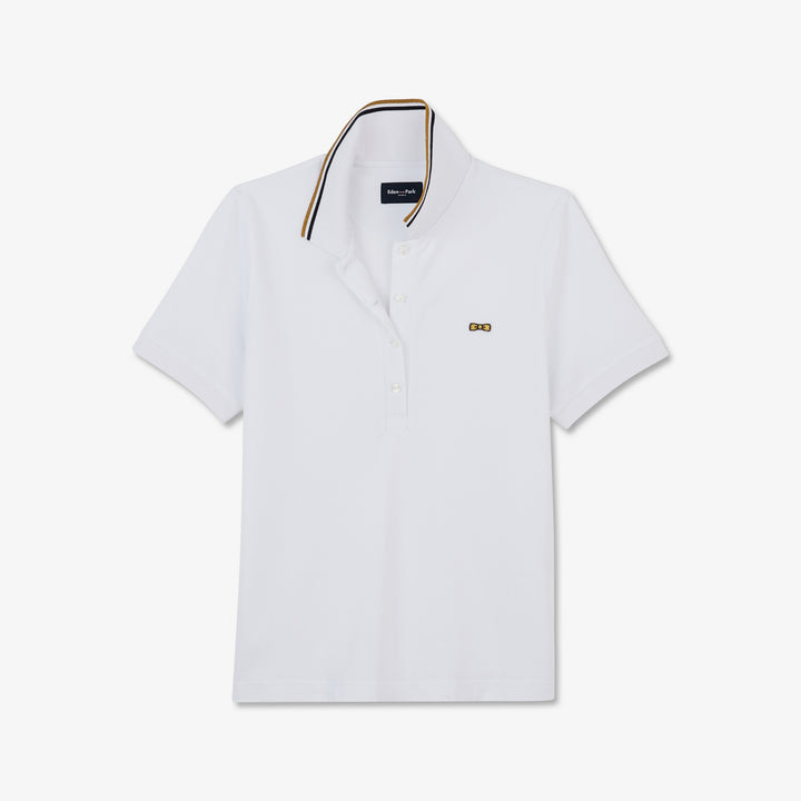 Polo blanc piqué à détails brillants