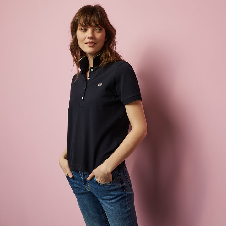 Polo bleu foncé piqué à détails brillants