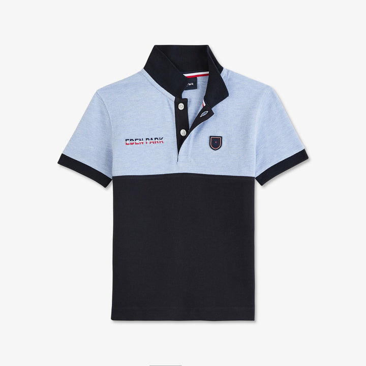 Polo bleu clair color-bock à broderie tricolore