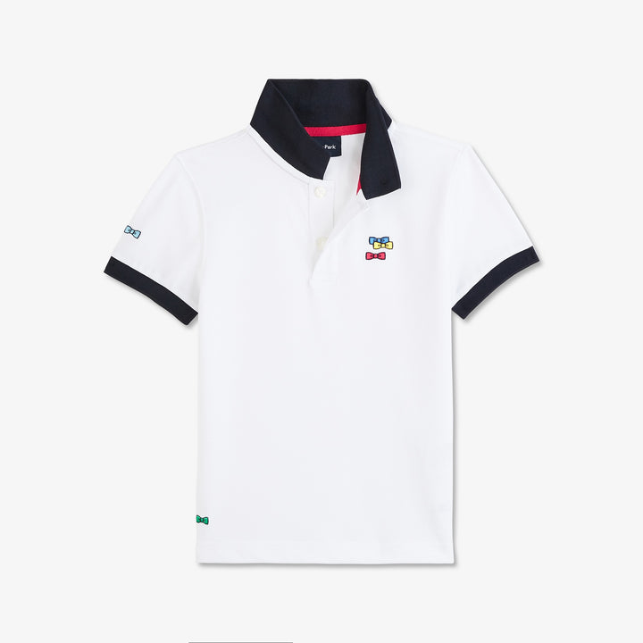 Polo blanc à broderie noeuds multicolores