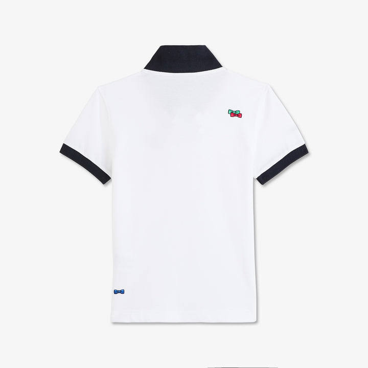 Polo blanc à broderie noeuds multicolores