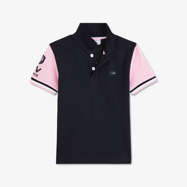 Polo bleu foncé color-bock à broderie XV