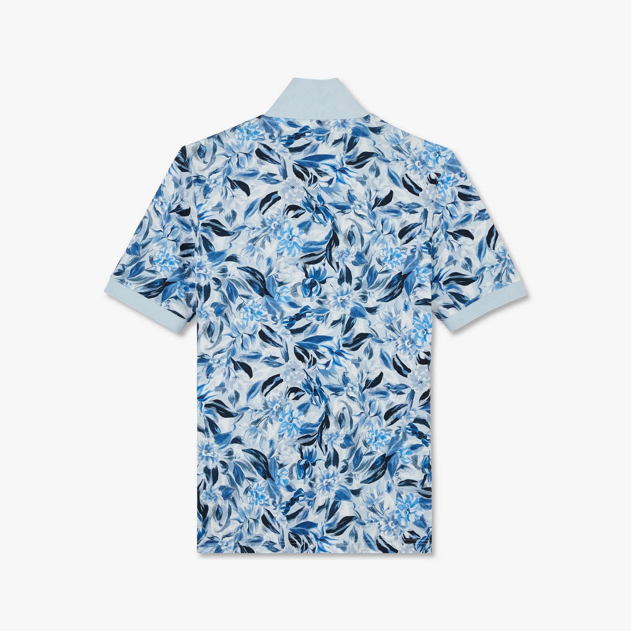 Polo bleu clair en coton piqué imprimé fleurs