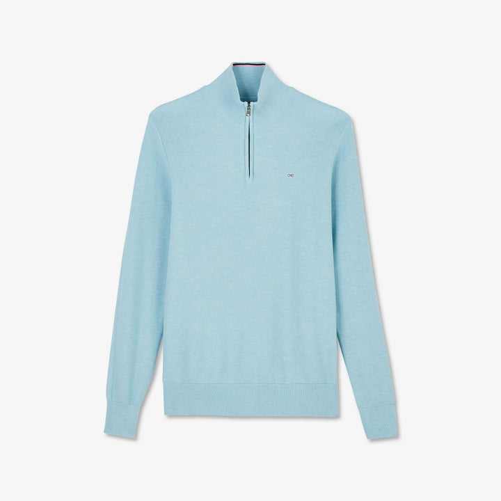 Pull bleu clair à col montant zippé