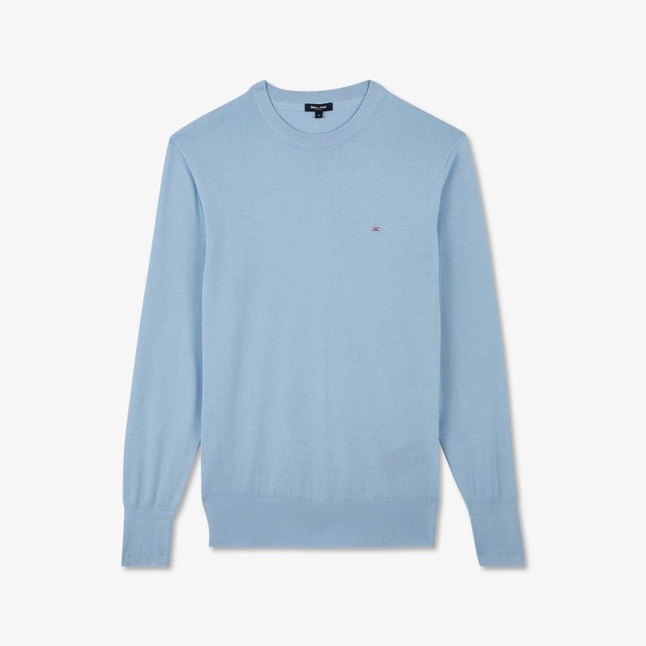 Pull bleu clair uni en maille fine