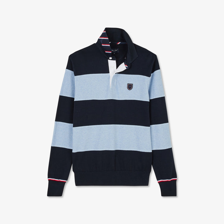 Pull rayé bleu foncé à col polo
