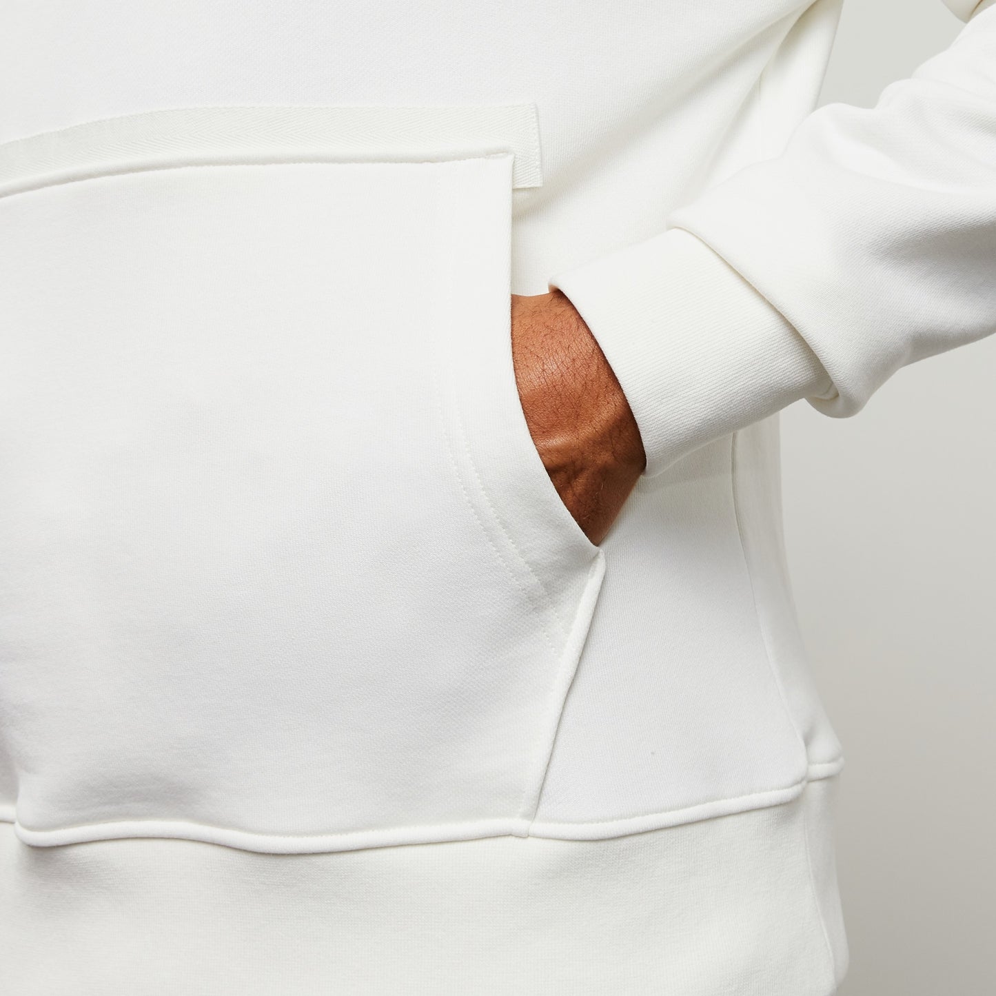 Plain white sweatshirt with hood
