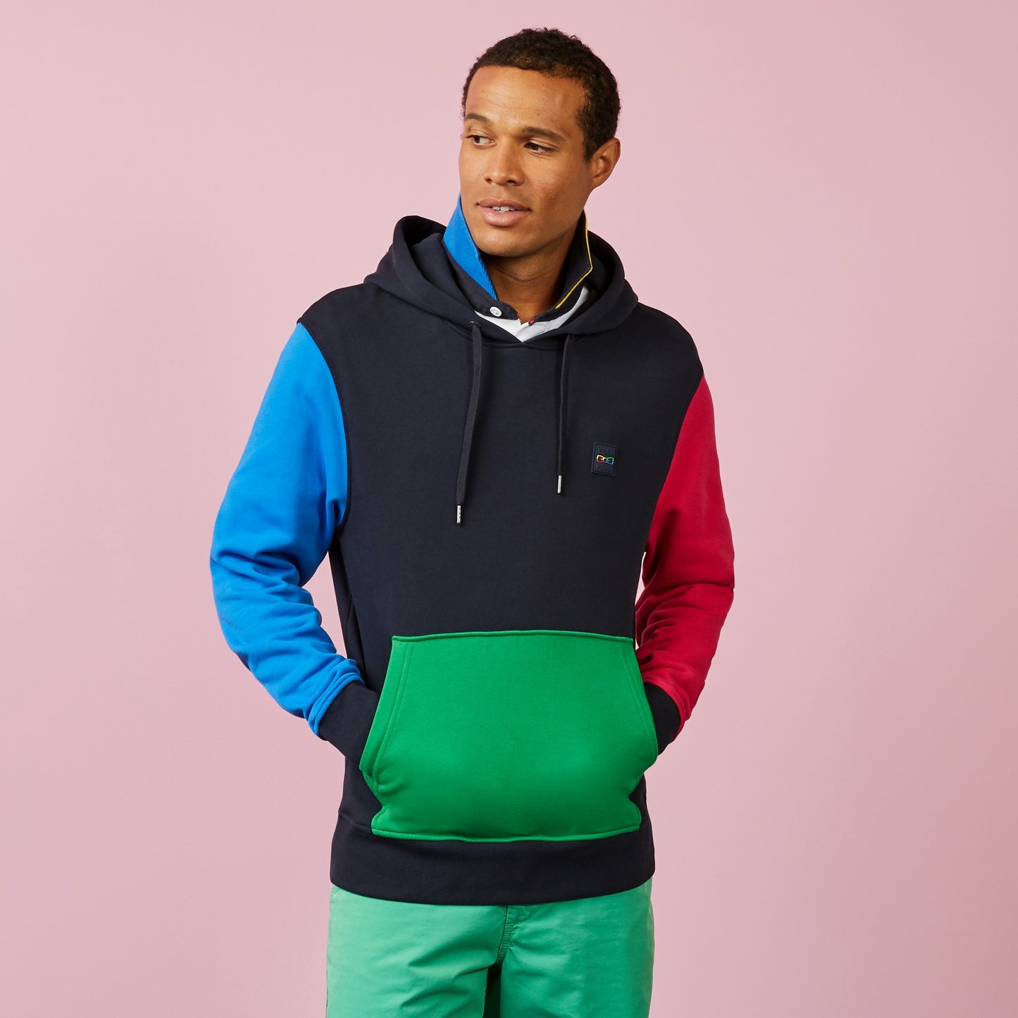 Sweat à capuche color-block bleu marine