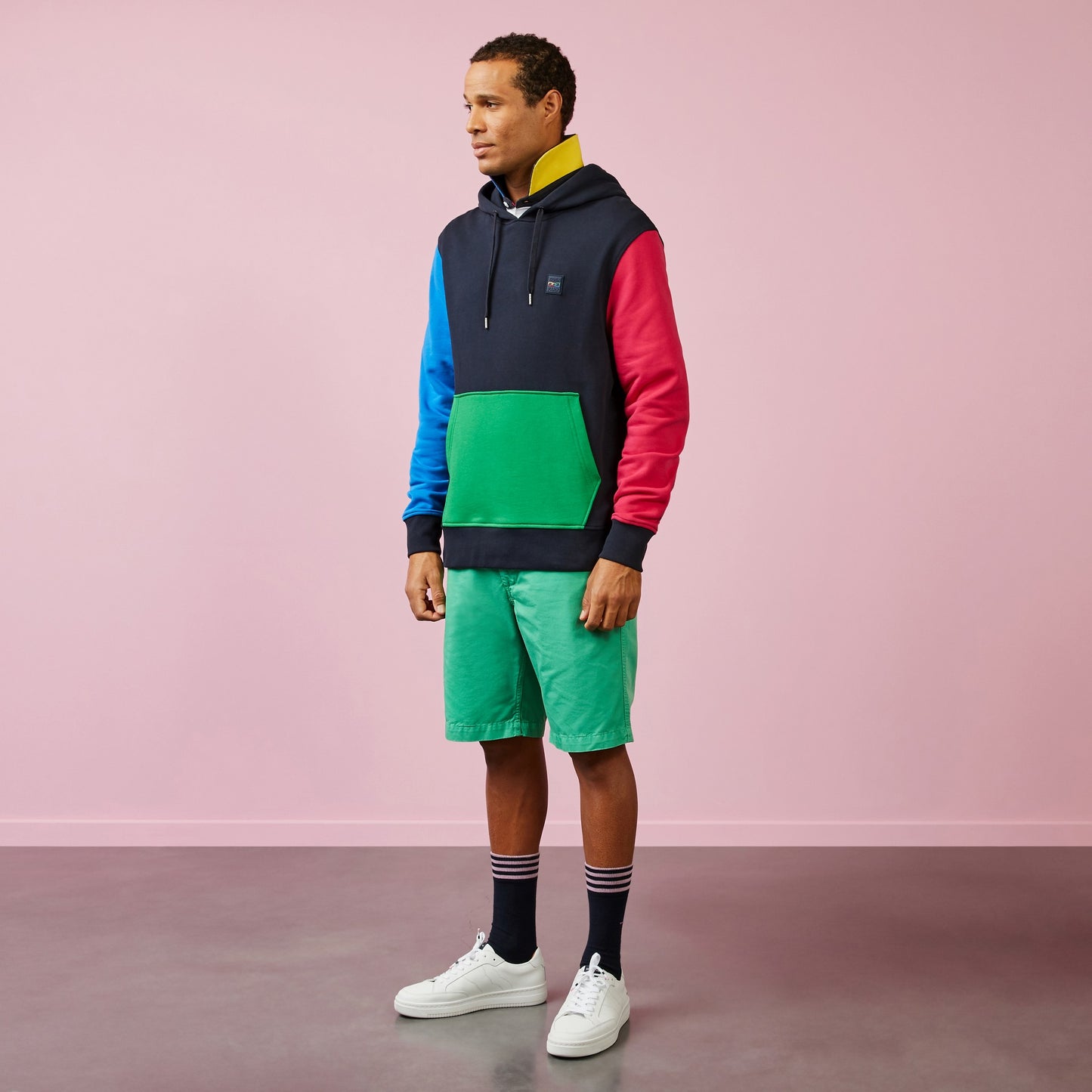 Sweat à capuche color-block bleu marine