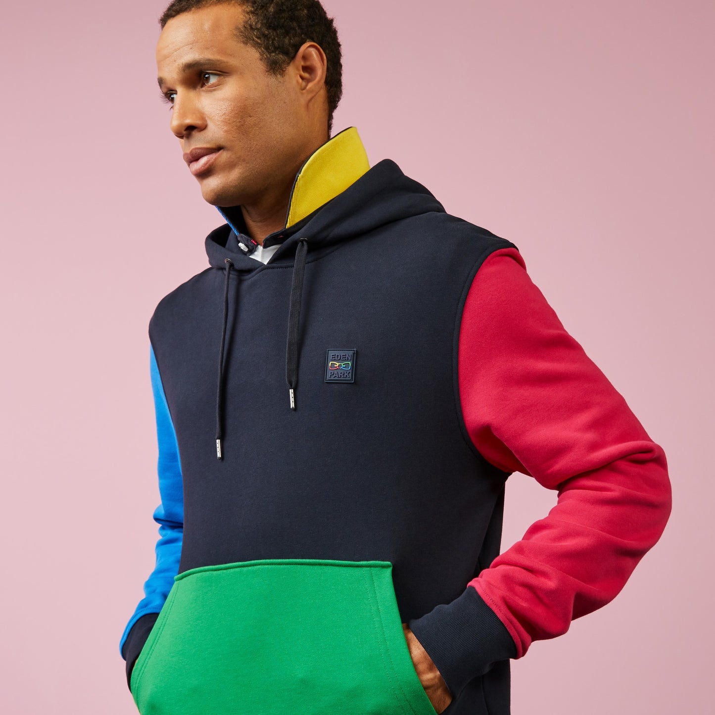 Sweat à capuche color-block bleu marine