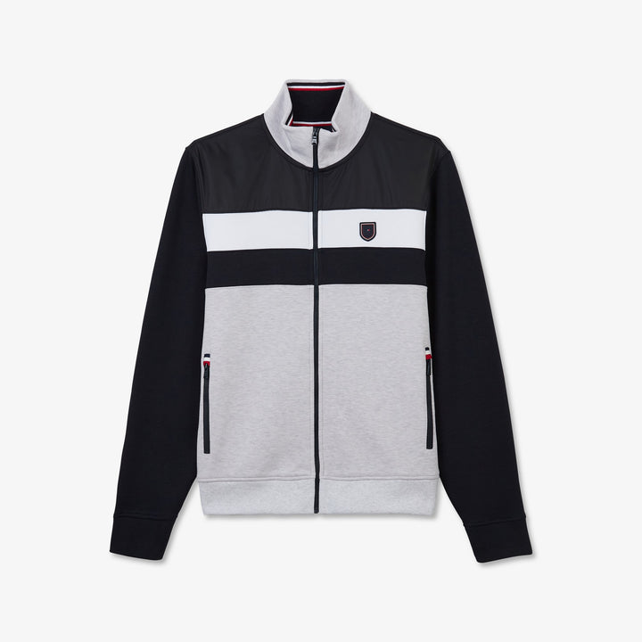 Sweat color-block gris bimatière zippé