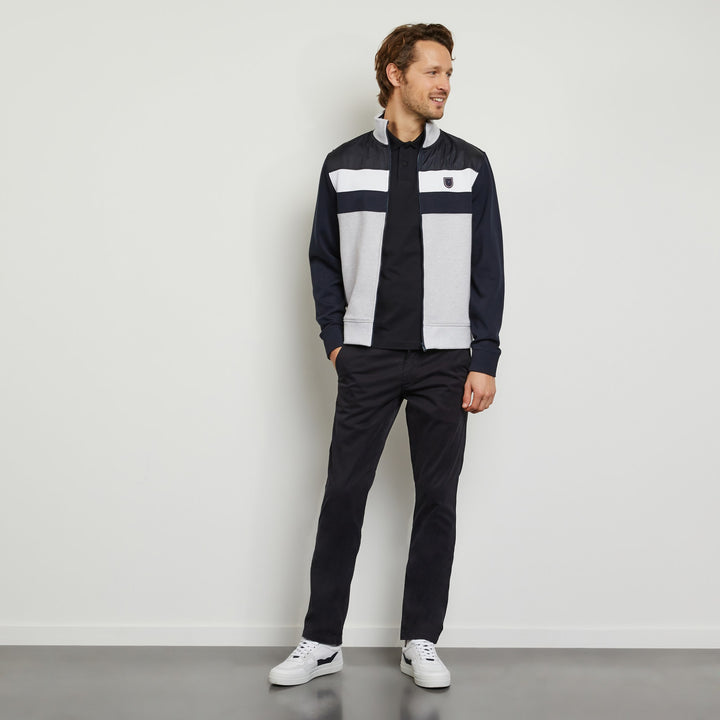 Sweat color-block gris bimatière zippé