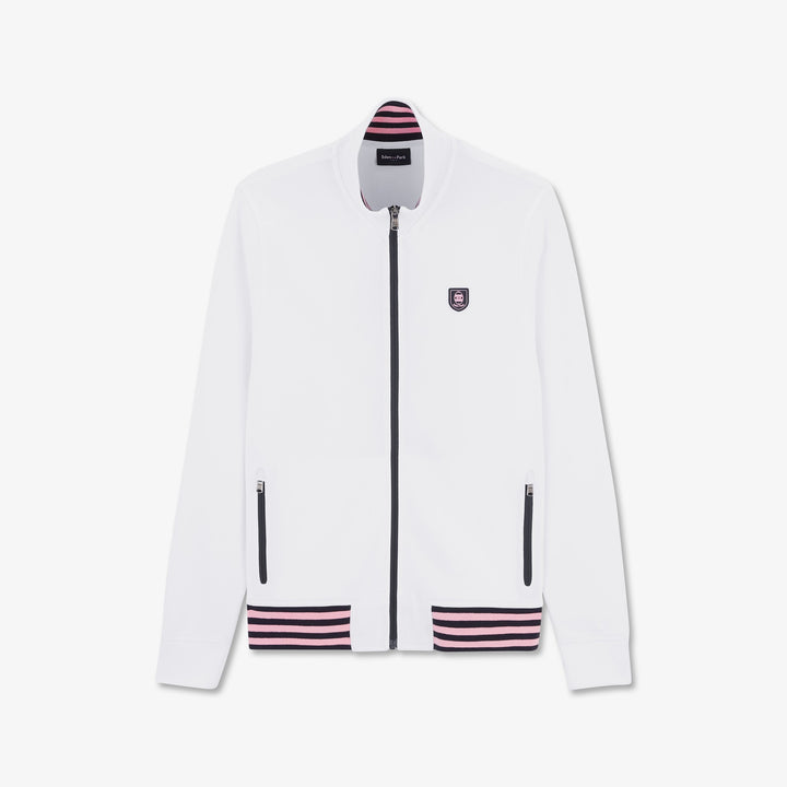 Sweat blanc zippé à détails rayés