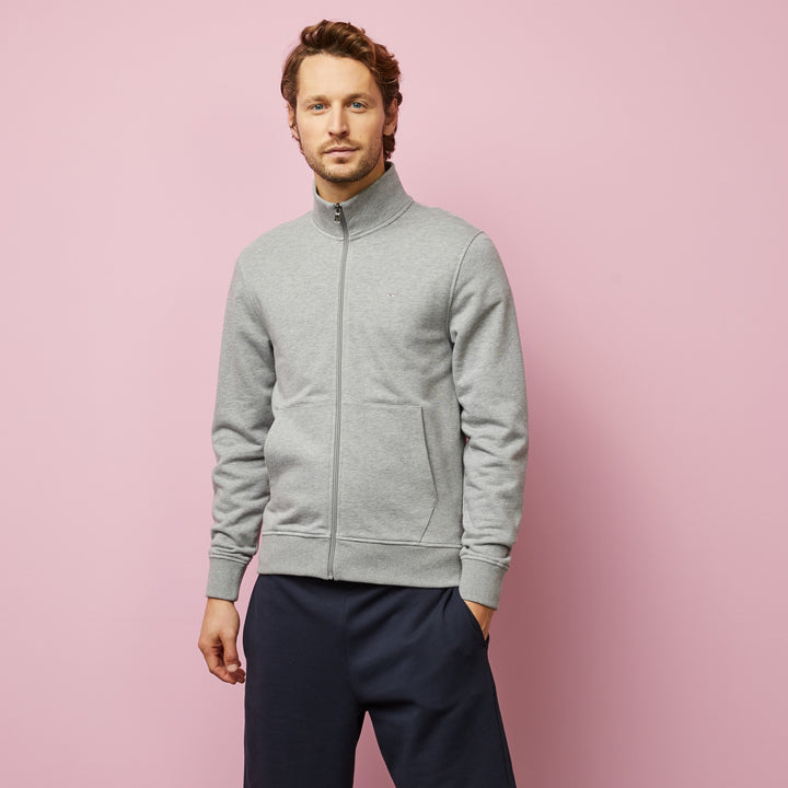 Sweat zippé gris à col montant