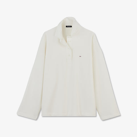 Sweat blanc col polo en molleton - Image 2