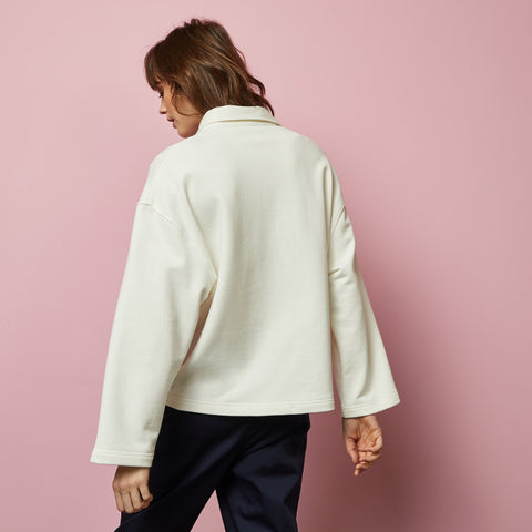 Sweat blanc col polo en molleton - Image 3
