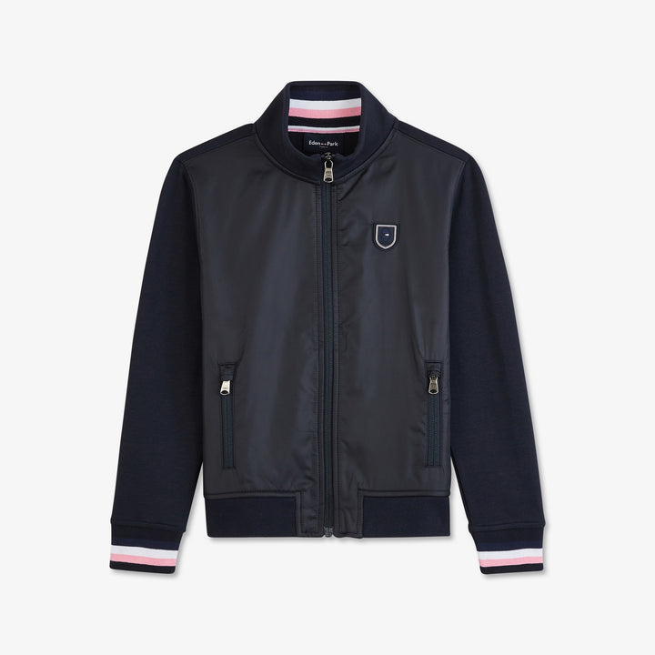 Sweat bleu foncé bi-matière zippé