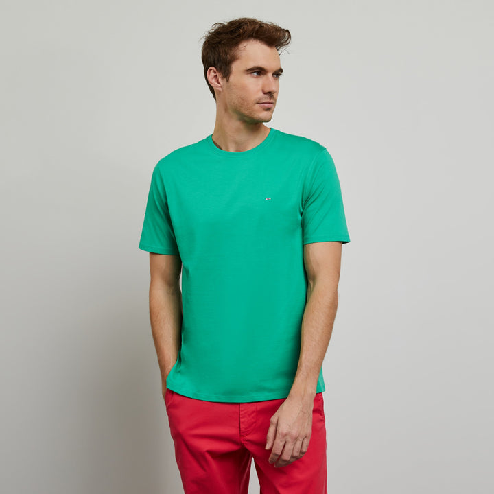 T-shirt manches courtes uni vert en coton Pima