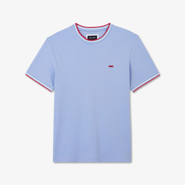 T-shirt uni bleu clair à détails tricolores