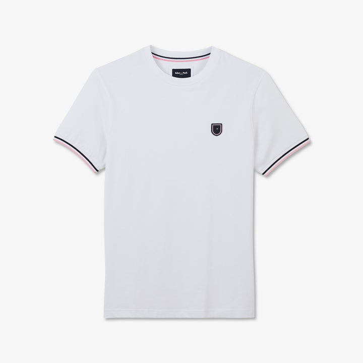 T-shirt uni blanc à détails tricolores
