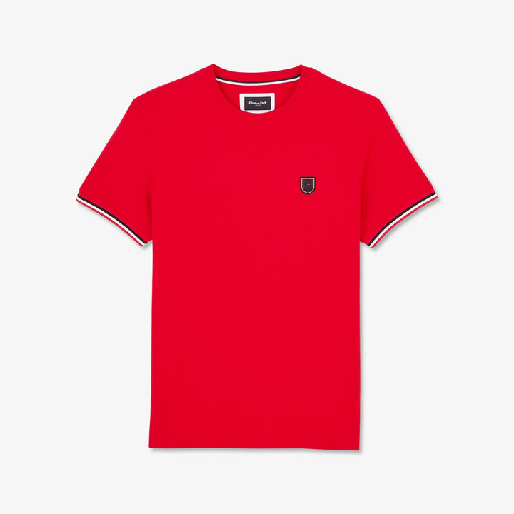 T-shirt uni rouge à détails tricolores