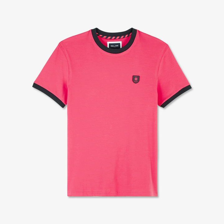 T-shirt uni rose à finitions contrastés