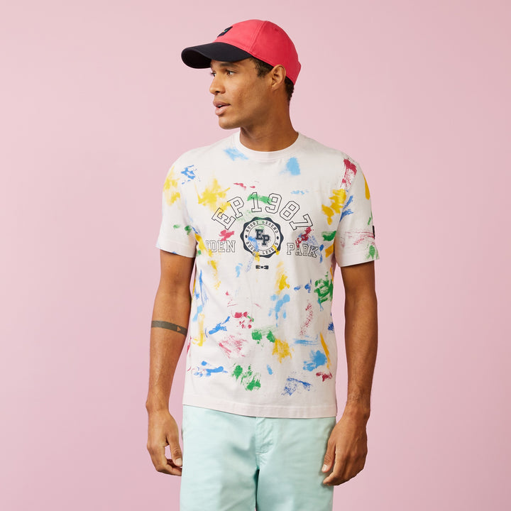 T-shirt rose à manches courtes effet taches de peinture