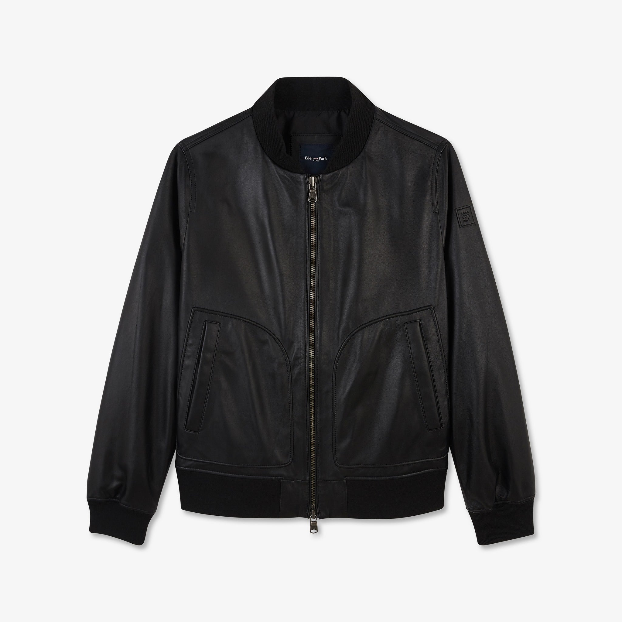 Blouson zippé en cuir noir