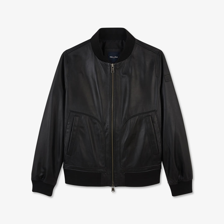 Blouson zippé en cuir noir