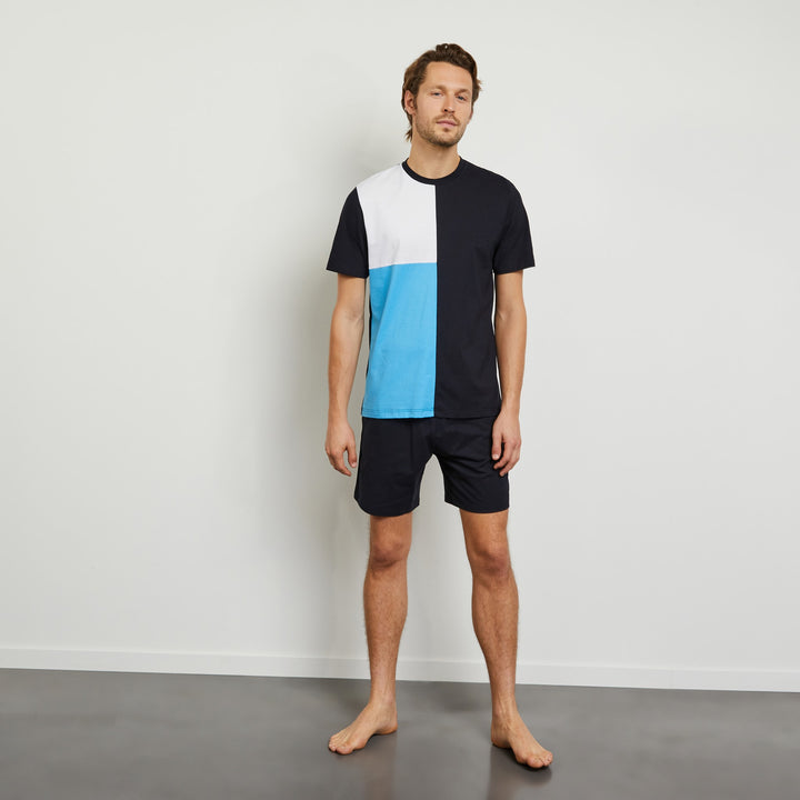 Pyjama color-block bleu clair à détails tricolore
