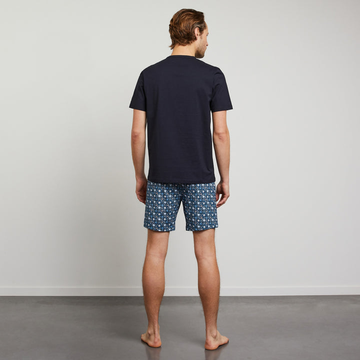 Pyjama court bleu foncé imprimé fleuri