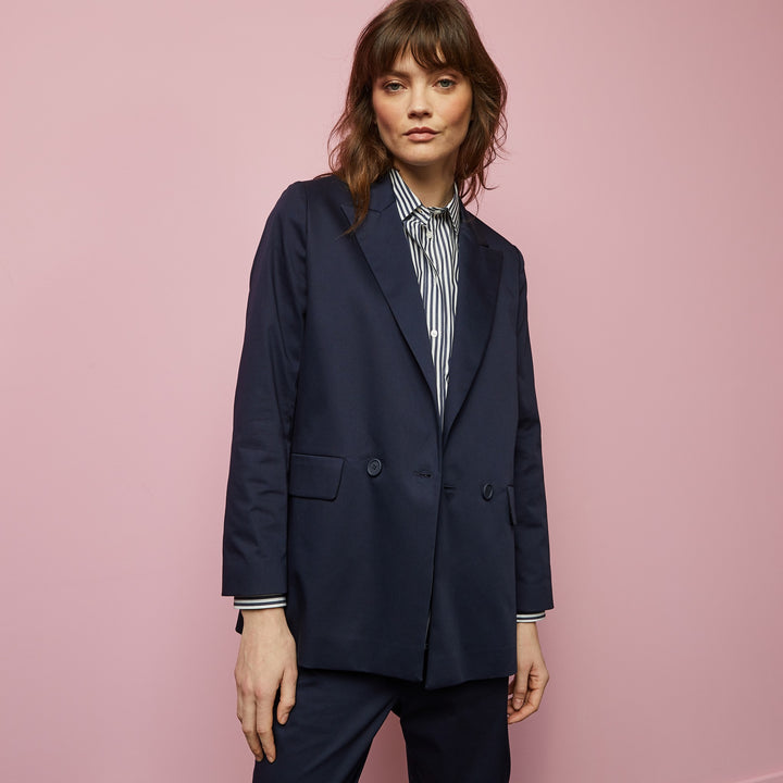 Blazer bleu foncé en coton stretch