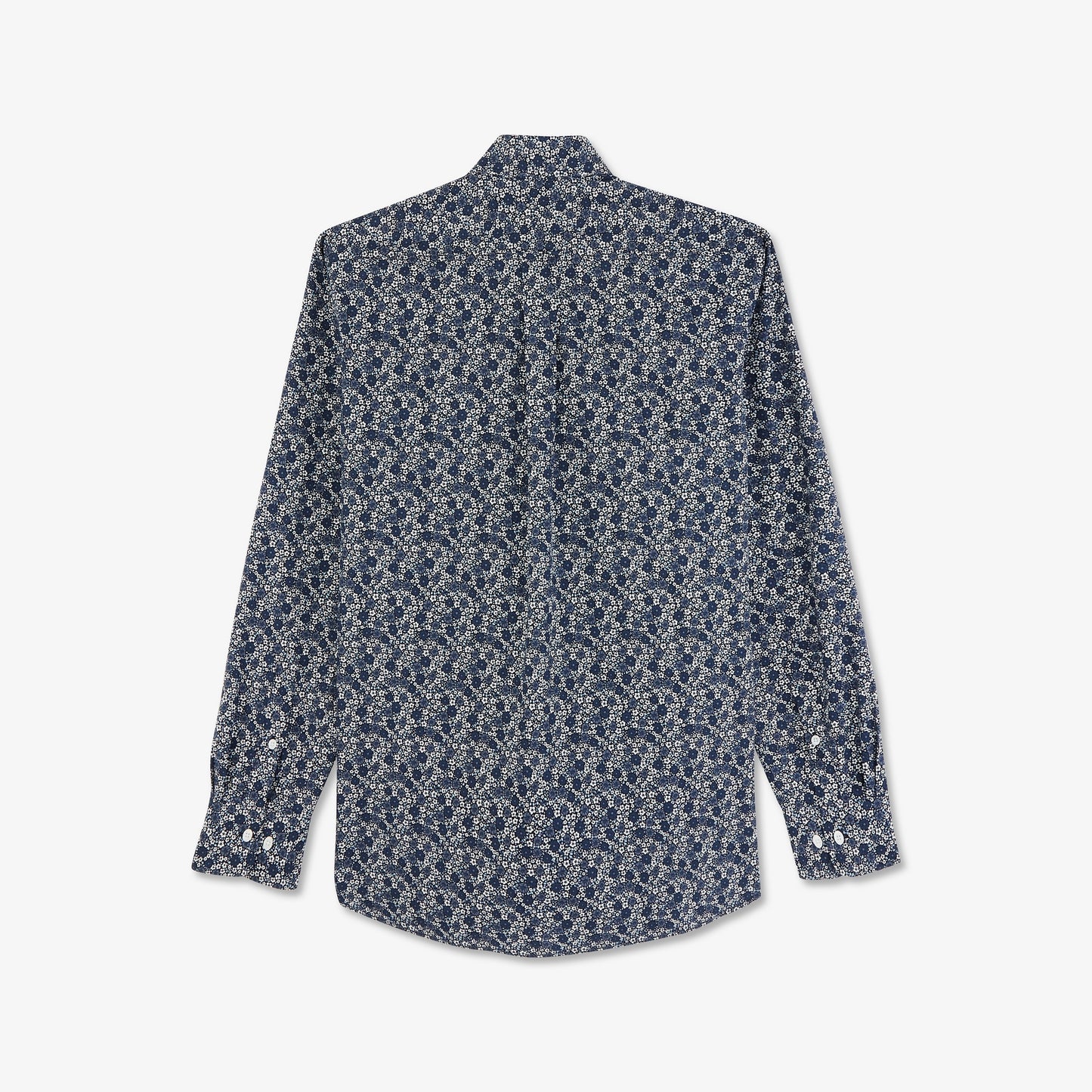 Chemise bleu marine en popeline de coton fleuri