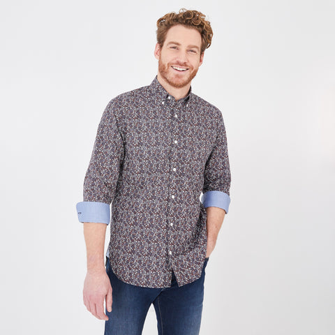 Brown shirt in floral cotton poplin - Image 1